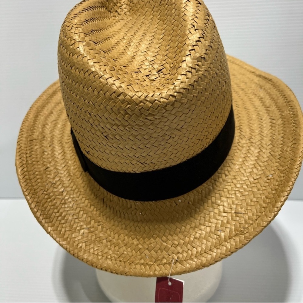 Merona Women's Fedora Paper Straw Woven Panama Sun Beach Hat Black Bow - Picture 6 of 6